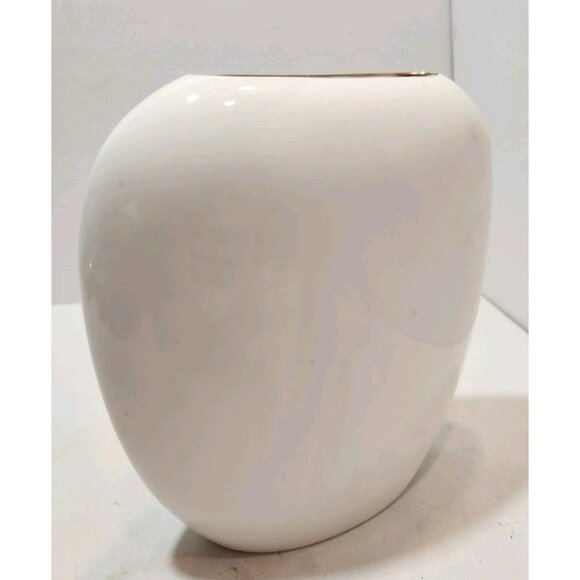 Vtg Japanese White with Gold Accents Oval Flat Vase Floral with Bird - Picture 5 of 12